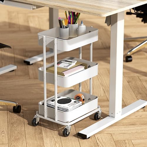 Simple Houseware 3-Tier Utility Cart, Low 24" Height Fits Under Desk, White - Image 2