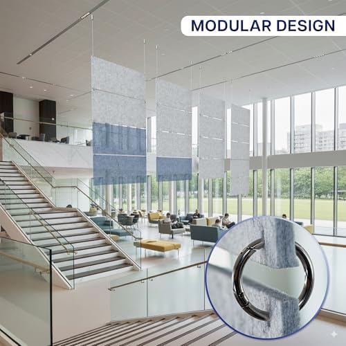 VIVO Acoustic Modular Hanging Panels, Rectangular Sound Absorber, Modern Noise Reduction that Installs to Ceiling or Wall, Light Gray, PP-C45G - Image 6