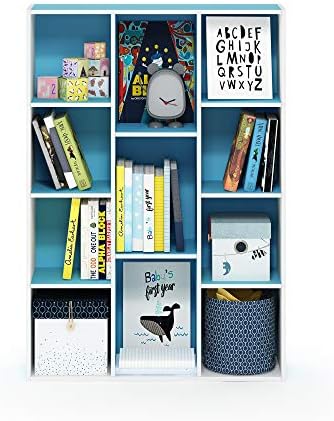 Furinno LUDER Book Shelf, 11-Cube Bookshelf, Reversible Bookcase, 9.4 x 29.1 x 41.7, Easy Assembly, for Living Room, Bedroom, Home Office, White/Light Blue - Image 5