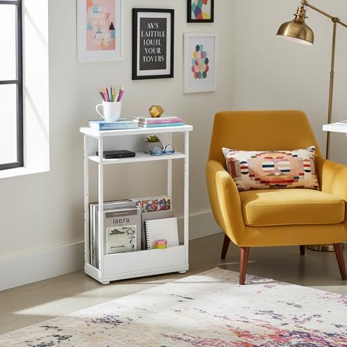 Narrow Side Table,3-Tier Slim End Table with Storage Shelf,Modern Sofa Table Thin Side Table for Narrow and Small Spaces, Skinny Bedside Table Small Nightstand with Magazine Rack Space Saving/White - Image 5