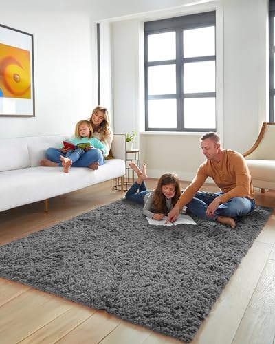 Ophanie Rugs for Living Room, Upgrade Non-Slip Fluffy Soft 5x8 Area Rug, Shag Large Fuzzy Plush Carpets for Bedroom Deep Grey, Shaggy Gray Kids Boys Girls Dorm Decor with Over 99 pcs Pile fibers - Image 3