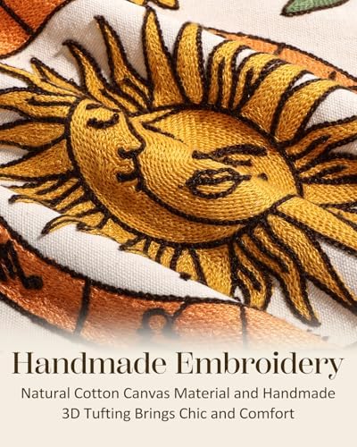 Embroidered Throw Pillow Cover 20x20 Inch, Sunflower Moon - Image 2