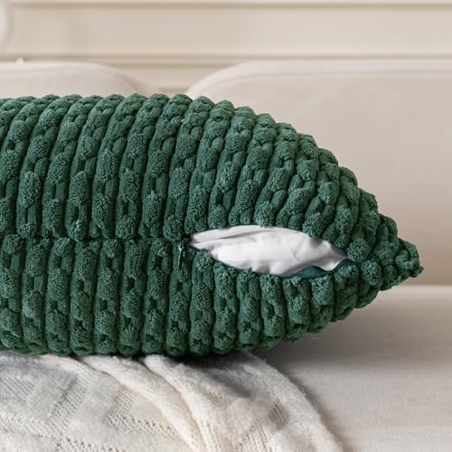 Set of 4 Dark Green Decorative Throw Pillow Covers 18x18 Inch Corduroy Pillow Covers for Bed Couch Sofa Living Room Soft Square Cushion Cases - Image 3