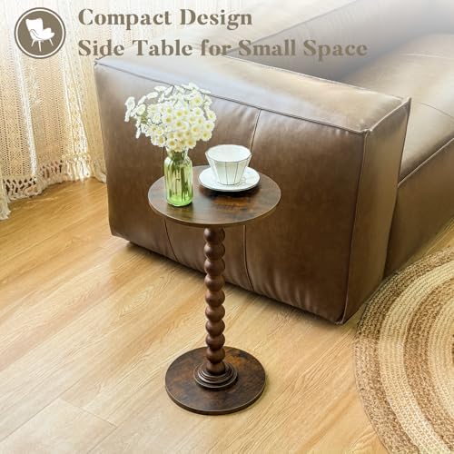 Fultyle Round Side Table, Small Drink Table for Small Spaces, Modern Accent Nightstand with Solid Wood Leg for Living Room, Bedroom, Corners, and Office (Rustic Brown) - Image 5