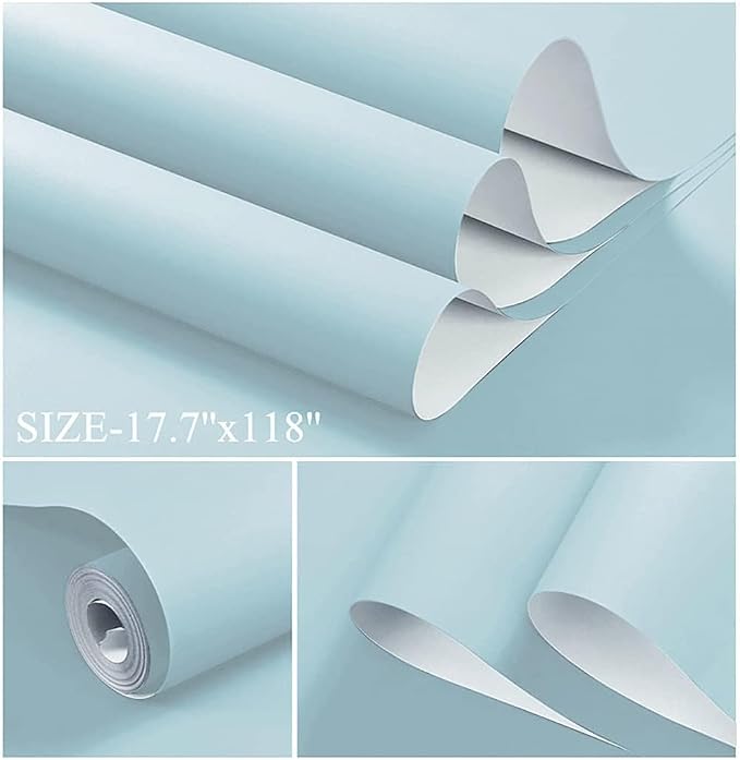 Dimoon 394''x17.7'' Blue Peel and Stick Wallpaper Contact Paper Modern Self Adhesive Wall Paper Removable Renter Friendly Textured Solid Color Shelf Cabinet Vinyl Roll (394''x17.7'',Light Blue) - Image 2