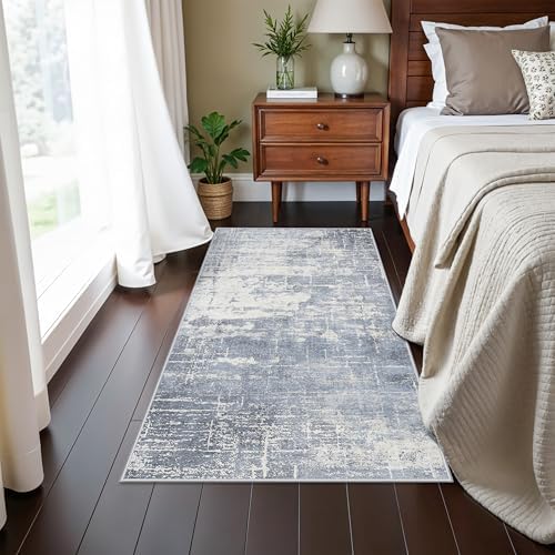 Washable 2x4 Kitchen Area Rugs: Abstract Stain-Resistant Sink Rug Non-Slip Durable Doormat Ultra Soft Bedroom Nursery Besides Carpets Indoor Water Resistant Bathroom Floor Mat(2x4,Blue/Ivory) - Image 4