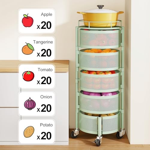 SNTD 5-Tier Fruit and Vegetable Basket Bowls for Kitchen, Rotating, Green - Image 6
