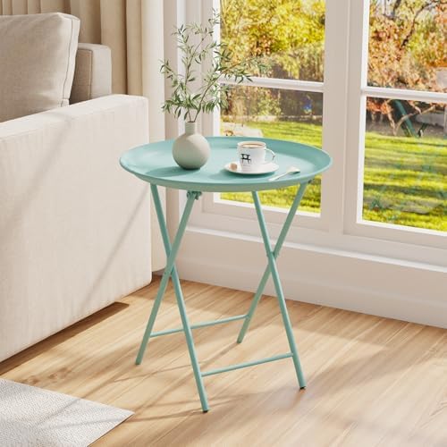 Garden 4 you Folding TV Tray Table, Metal Round Side Table, Green Dinner Table with Metal Frame, Modern Outdoor Tray Table for Living Room, Bedroom, Patio & Small Spaces, 2 Packs - Image 2
