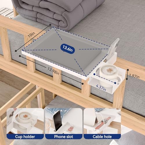 Metal Bedside Shelf Table Tray with Cup Holder, Foldable Bed Side Table for Bunk Bed & Top Bunk, College Dorm Room Essentials for Guys & Girls, Clip-on Laptop Nightstand for IKEA Beds, White - Image 5