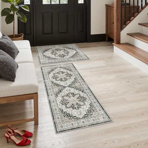 Madane 2-Piece Area Rugs Set, Small Kitchen Runner Non-Slip, Black by Madane