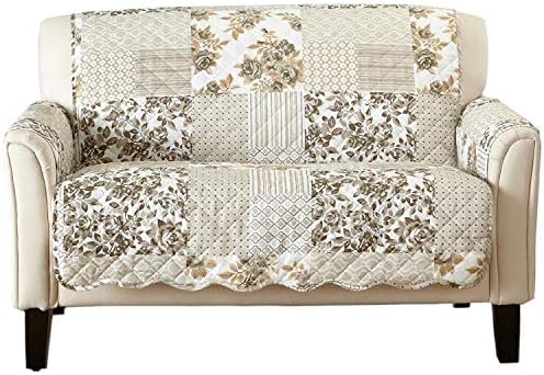 Great Bay Home Reversible Patchwork Loveseat Cover - Washable Slipcover Furniture Protector with Elastic Straps - Perfect for Kids & Pets - Box-Stitched Detail (Taupe) by GreatBayHome
