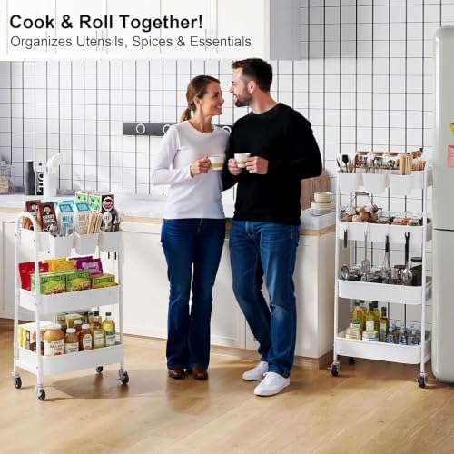 White 4 Tier Rolling Cart Metal with Wheels,Heavy Duty Utility Storage Cart - Image 7