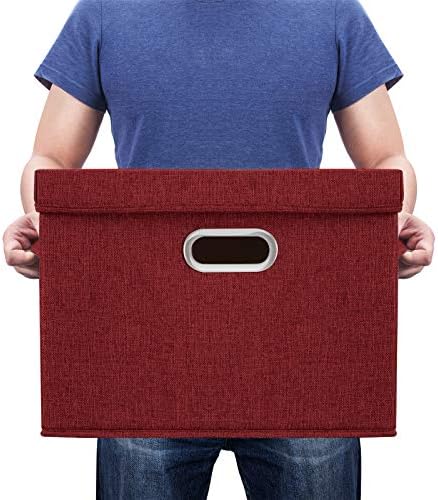 TYEERS Collapsible Storage Bins With Lids, Large Fabric Storage Boxes - 2 Pack - Red Wine - Image 6