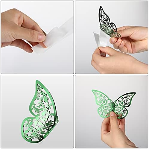 Bememo 72 Pcs 3D Butterfly Wall Decals, 3 Sizes,Light Green | Metallic Hollow Design for Bedroom Living Room, Removable Adhesive Wall Decor, Easy Peel Stick Party Decoration Stickers - Image 5