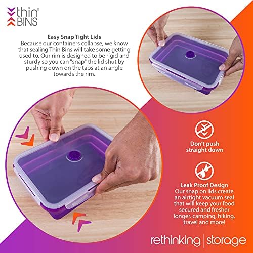 Kitchen Home Thin Bins Collapsible Containers – Set of 2 Extra Large Rectangle Silicone Food Storage Containers – BPA Free, Microwave, Dishwasher and Freezer Safe - Image 5