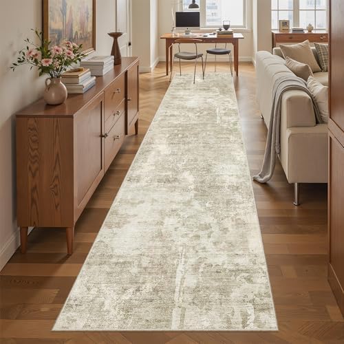 Soalmost Abstract Runner Rug 2x10 Hallway Kitchen Runners Beige/Gray - Image 2