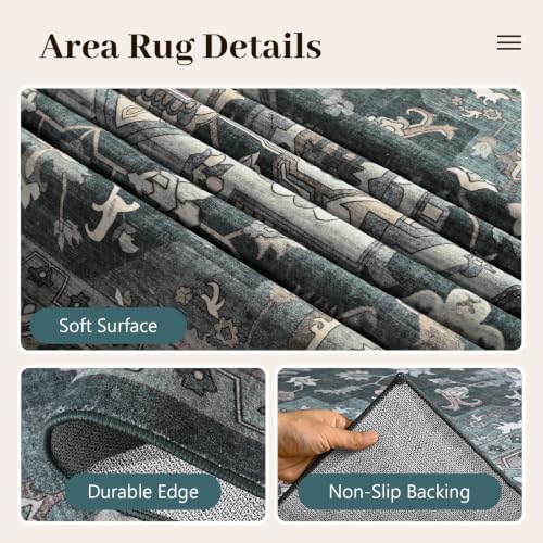 8x10 Ft Large Area Rugs for Living Room, Soft Non-Slip Machine Washable Rug, Vintage Stain Resistant Carpets for Bedroom Nursery Dining Room Home Decor (Blue) - Image 6