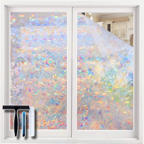 Volcanics Window Privacy Film, Stained Glass Rainbow Cling, 17.5" x 118" by Volcanics