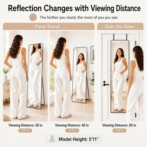 57x20" Full Length Mirror Floor Stand,Over the Door,Wall Mounted Black - Image 4
