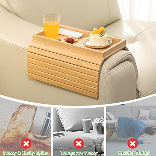 GEHE Bamboo Sofa Arm Tray, Foldable Couch Arm Tray Side Table, Anti-Falling Armrest Tables Cup Holder for Snacks, Drinks, Beers, Phone, Control, Flexible and Portable, Anti-Slip - Image 5