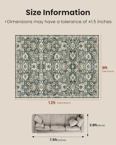 AMADA HOMEFURNISHING 9x12 Washable Area Rug, Low-Profile Large Area Rug with Non-Slip Backing & Durable Edge Binding, Vintage Large Rugs for Living Room, Bedroom & Dining Room - Image 2