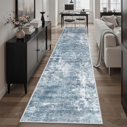 Soalmost Abstract Runner Rug 2x12 Hallway Kitchen Runners Blue/Grey - Image 3