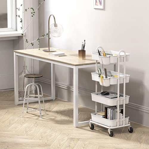 Simple Houseware 4-Tier Rolling Utility Cart with Hanging Bucket, White - Image 3
