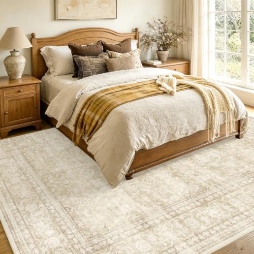5x7 Ft Area Rugs for Living Room, Soft Non-Slip Machine Washable Rug, Vintage Stain Resistant Carpets for Bedroom Nursery Dining Room Home Decor (Beige) - Image 5