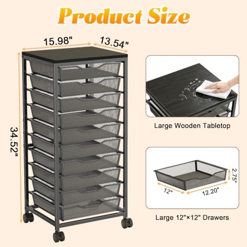 10-Drawer Rolling Storage Cart, Craft Organizers and Storage, Black - Image 3