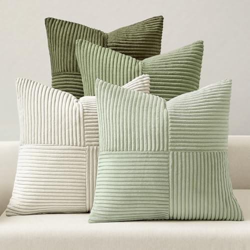 MIULEE Summer Light Green Decorative Throw Pillow Covers 20x20 Inch Set of 4 Boho Farmhouse Cushion Covers Mordern Classic Pillow Cases Soft Corduroy Gradient Home Decor for Couch Sofa Living Room Bed by MIULEE