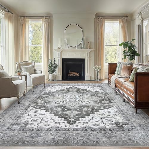 AMADA HOMEFURNISHING 8x10 Area Rugs, Low-Profile Large Washable Area Rug with Non-Slip Backing & Durable Edge Binding, Vintage Rugs for Living Room, Bedroom, Dinning Room by AMADAHOMEFURNISHING