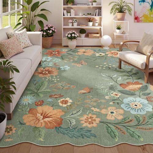 Lahome Floral Washable Rugs 8x10, Soft Green Rugs for Living Room Bedroom by Lahome