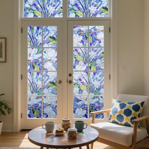 DKTIE Magnolia Pattern Stained Glass Window Film Floral Decorative - Image 2