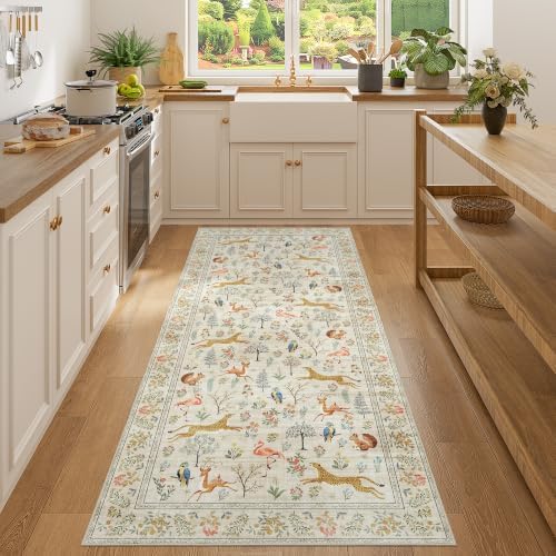 DUKINO 3x7 Hallway Runner Rug, Non Slip Animal Kitchen Runner Rug, Beige - Image 4
