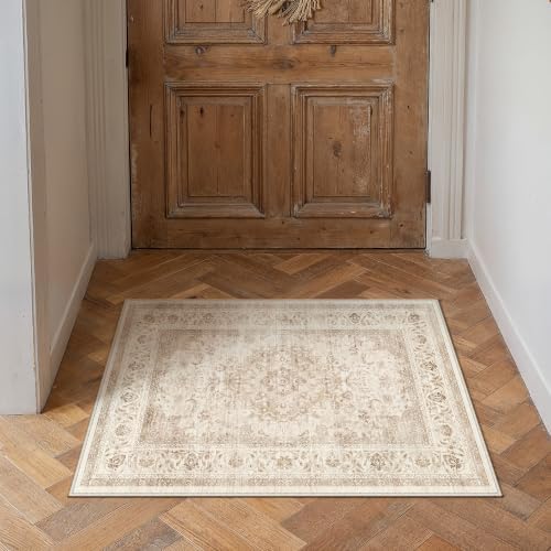 2x3 Beige Washable Area Rug Non Slip Vintage Carpet - Image 2