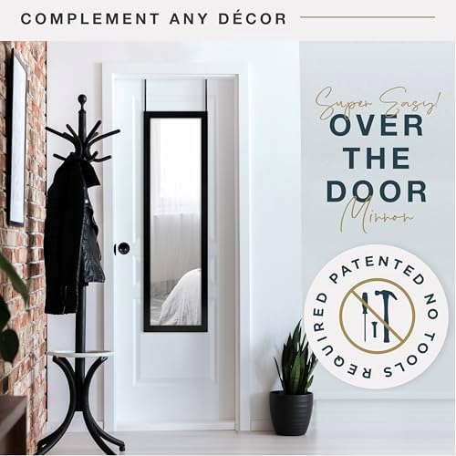 MCS 14.7x50.7 Black Over The Door Mirror, Full Length Hanging Mirror for Bedroom & Bathroom Doors, Lightweight Design with Patented No Tools Required Hanging System - Image 2