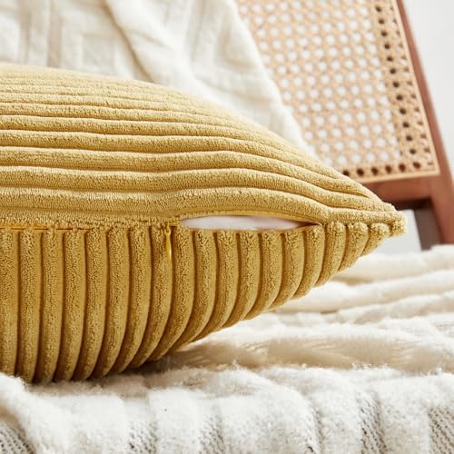 Fancy Homi Set of 4 Boho Fall Decorative Throw Pillow Covers 18x18 Inch for Couch Bed Sofa Bedroom, Modern Farmhouse Home Decor, Soft Cross Striped Corduroy Patchwork Colorful Cushion Case 45x45cm - Image 3