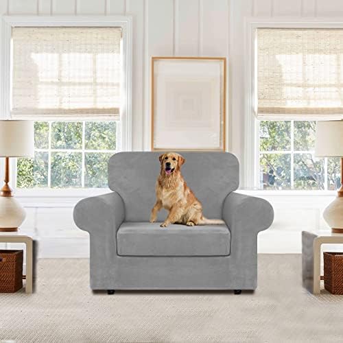WEERRW Velvet Stretch 2 Pieces Chair Sofa Slipcovers Washable, Silver Grey - Image 2