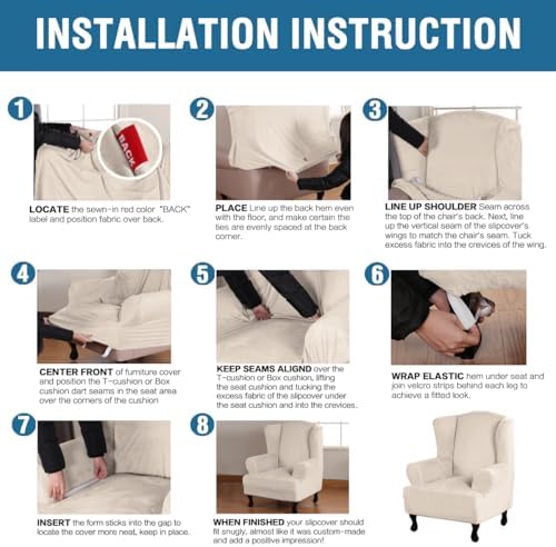 H.VERSAILTEX Wingback Chair Covers Polyester Spandex Plush Wing Chair Slipcover 1 Piece High Stretch Wing Back Chair Slipcovers Sofa Cover Furniture Cover with Elastic Bottom, Cream - Image 5