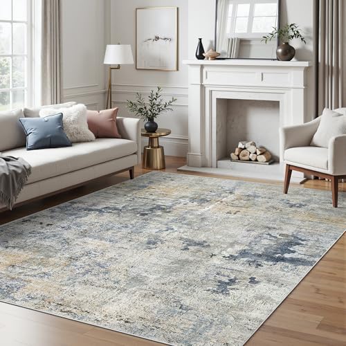 Soalmost Abstract Area Rug 6x9 for Living Room Washable Rugs Blue/Yellow - Image 2