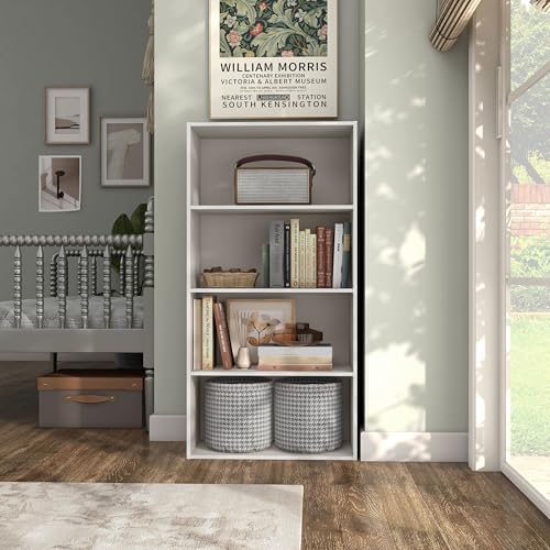 Homes: Inside + Out Apexa 4-Tier Cube Storage Organizer Shelves, Stackable Wood Bookcase Fits Cubby Bins for Organization, Dorm Teen Room Decor & Home Office, Taupe Grey - Image 2