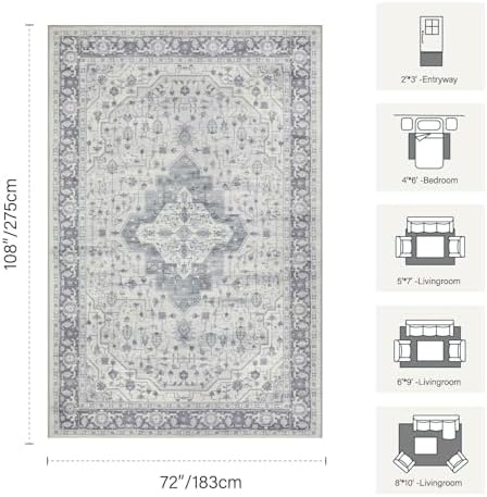 Rugxara 6x9 Washable Area Rug for Living Room,Blue Quartz - Image 2