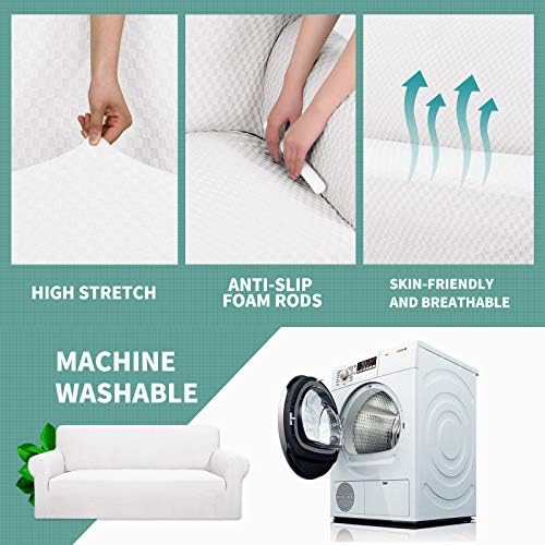 YEMYHOM Couch Cover Latest Jacquard Design High Stretch Sofa Covers for 2 Cushion Couch, Pet Dog Cat Proof Loveseat Slipcover Non Slip Magic Elastic Furniture Protector (Medium, White) - Image 5