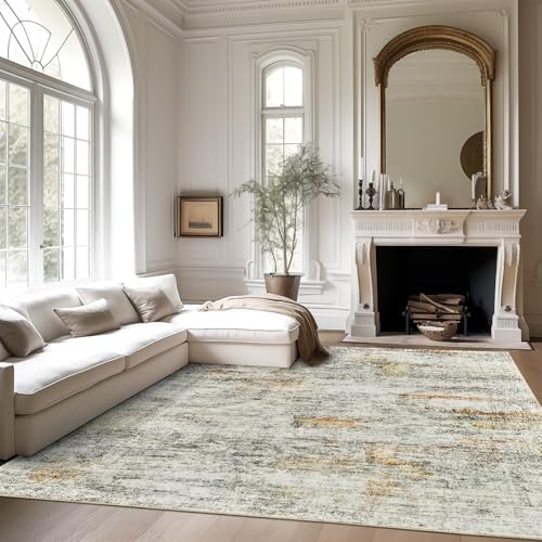 Soalmost 6x9 Area Rug for Living Room Washable Rugs Non-Slip Grey/Rust - Image 2
