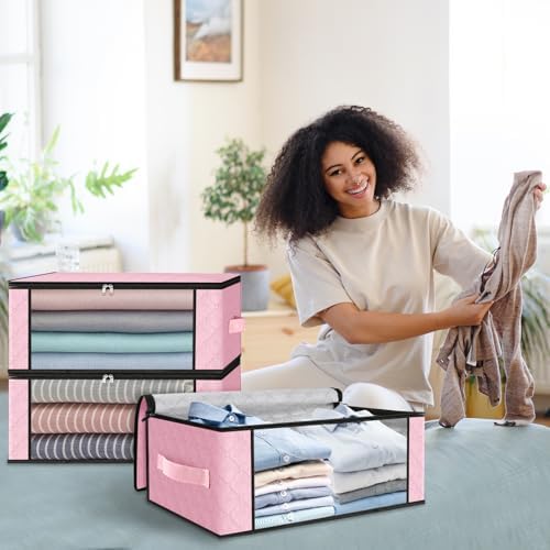 HomeHacks 3-Pack Clothes Organizer Storage Bags, 35L Storage Bins, Pink - Image 7