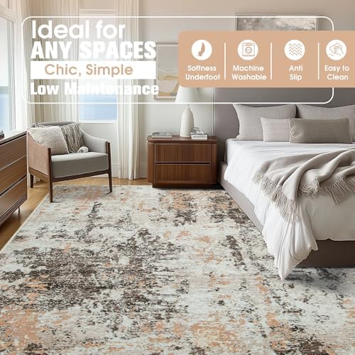 Aelenmu 10x14 Area Rugs for Living Room Washable Dining Room Brown Beige - Image 2