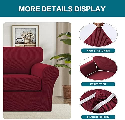 Turquoize 2 Piece Chair Covers Chair Slipcovers for Living Room Armchair Couch Cover Chair Sofa Cover with Individual Cushion Covers Furniture Cover for Chairs Feature Thick Fabric (Chair, Burgundy) - Image 4