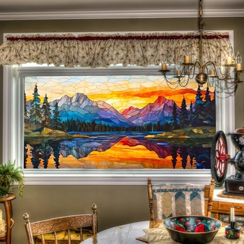 HOMETITUTE Mountain Lake Scene Privacy Window Film 39.3x17.7 Inch PVC by HOMETITUTE