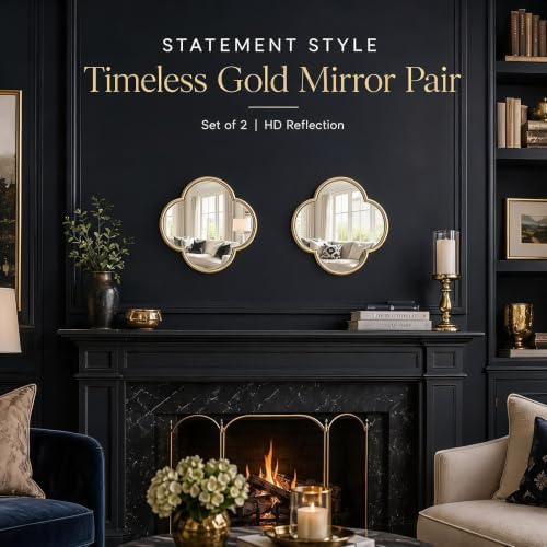 2 Pack Clover Wall Mirrors, Real Glass Decorative Mirrors with Metal Frame, 12" Small Four Leaf Clover Shaped Mirror for Wall Decor, HD Clarity Vanity Mirror Tiles for Bedroom, Living Room - Image 6