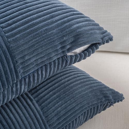 Fancy Homi 2 Packs Dusty Blue Decorative Throw Pillow Covers 22x22 Inch for Living Room Couch Bed Sofa, Farmhouse Boho Home Decor, Soft Corss Corduroy Patchwork Accent Square Cushion Case 55x55 cm - Image 4